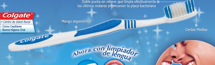 Doble punta en relieve que limpia efectivamente los últimos molares y remueven la placa bacteriana