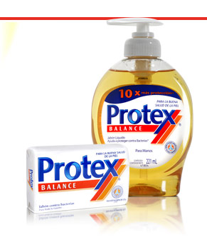 Jabón Protex Balance. Recomendado para uso diario de toda la familia. Ofrece una prolongada protección contra bacterias para proteger la buena salud de tu piel y la de tu familia.